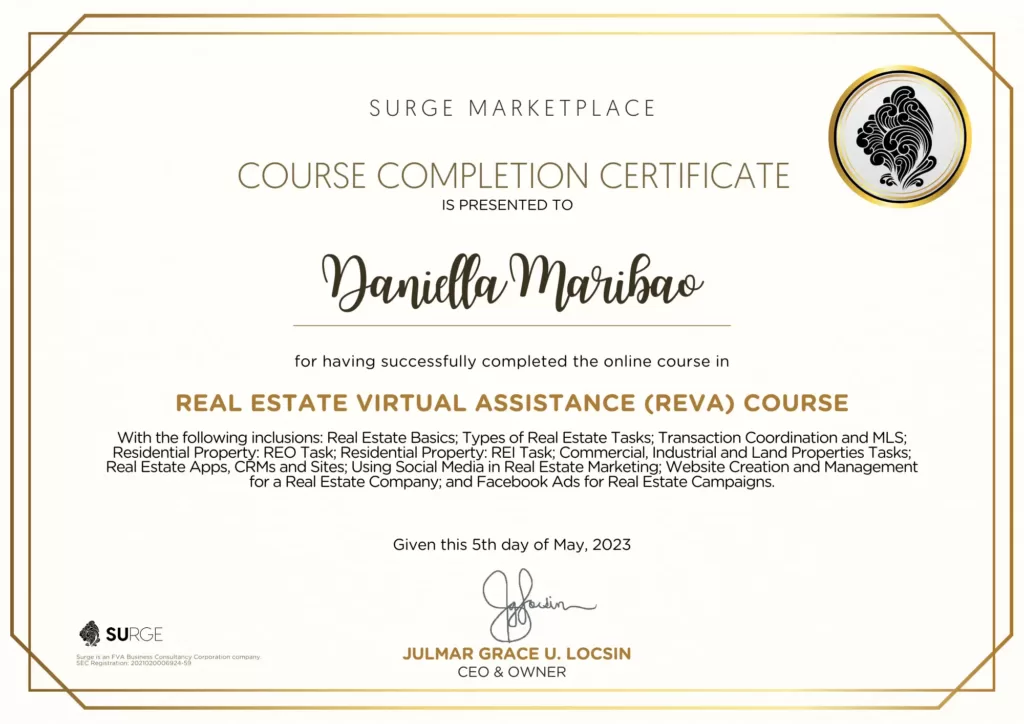 Real Estate Virtual Assitance Certificate